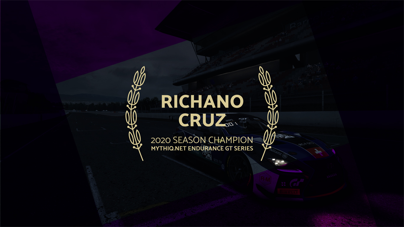R. Cruz wins champion title of 2020 Mythiq.net Endurance GT Series!